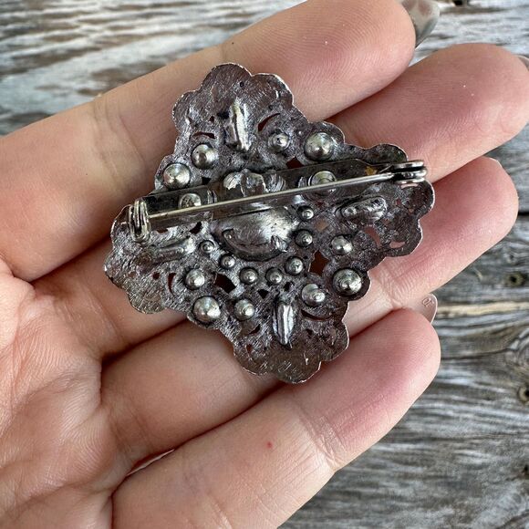 Vintage Jewelry Silver Tone Rhinestone Brooch Pin - Picture 2 of 2